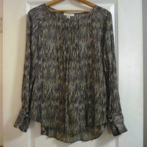 H Halston Black and White Black Pleated Pintuck Tunic Blouse